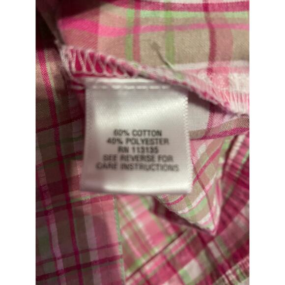 Breckenridge Womens Zip Up Collared Shacket Medium Pink Green Plaid Preppy Thin - Picture 5 of 11